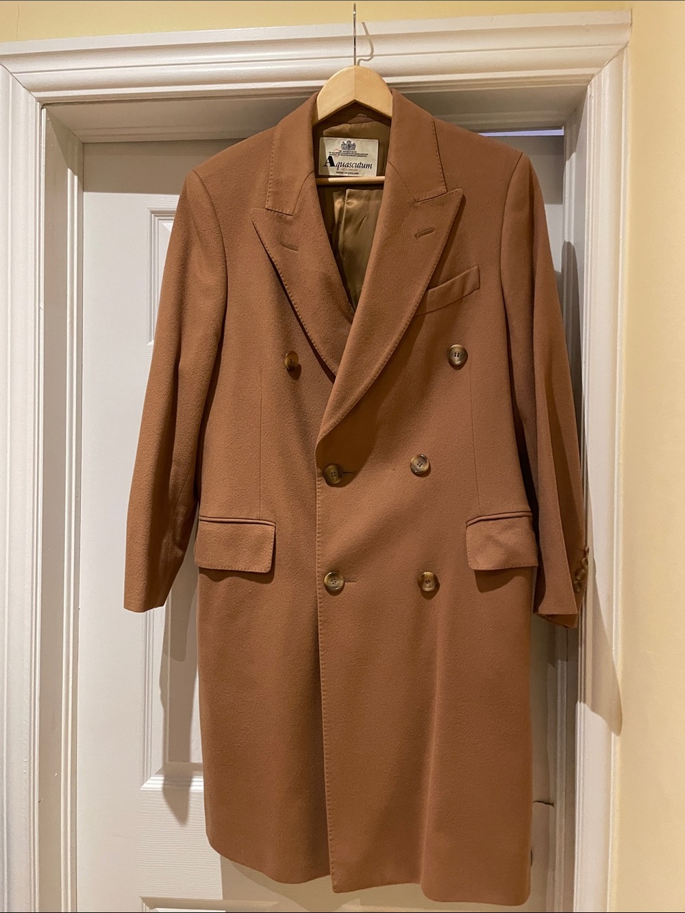 Aquascutum Camel Wool Cashmere Double-Breasted Coat Quiet Luxury Heritage